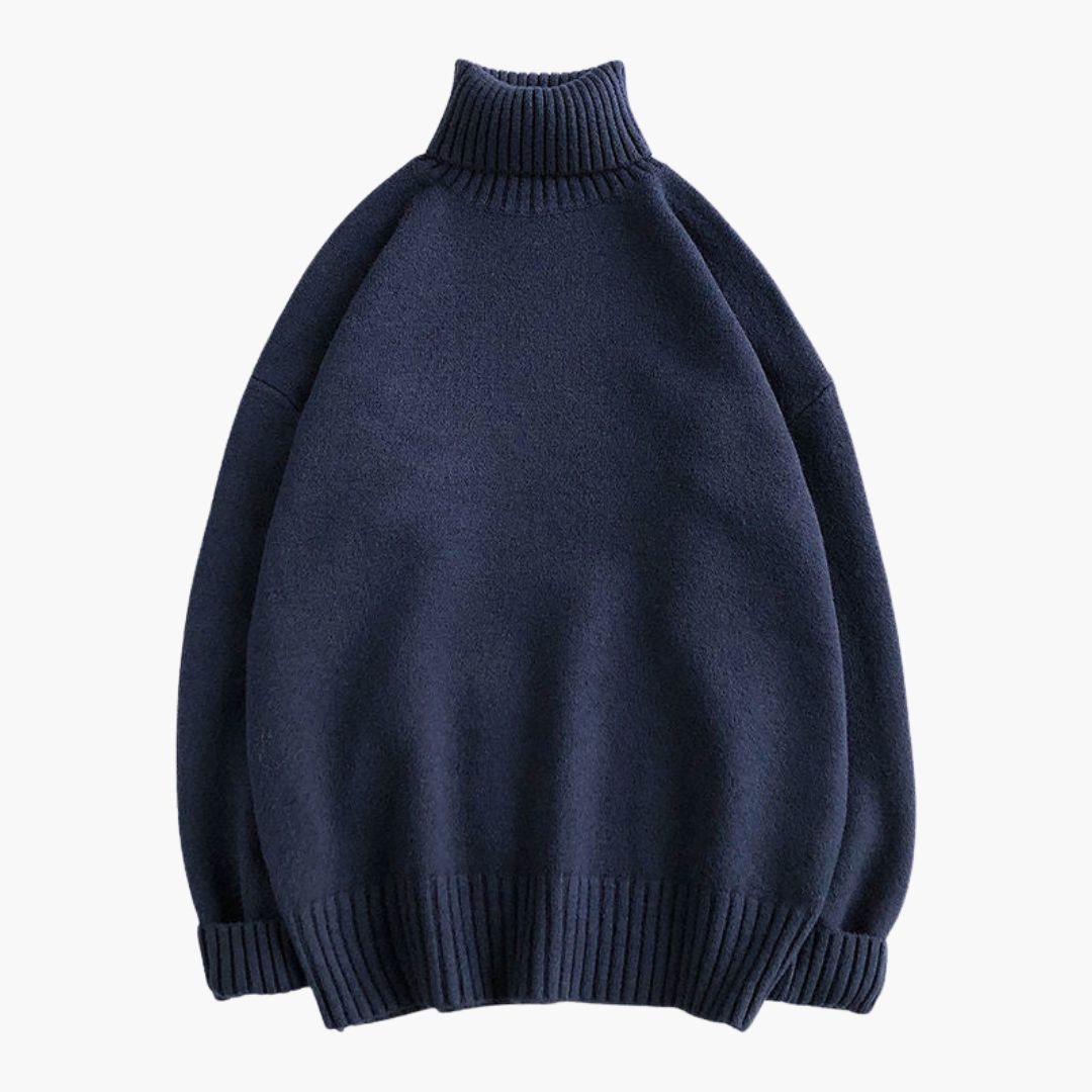 Men's cozy knit turtleneck sweater with ribbed collar relaxed silhouette for layering
