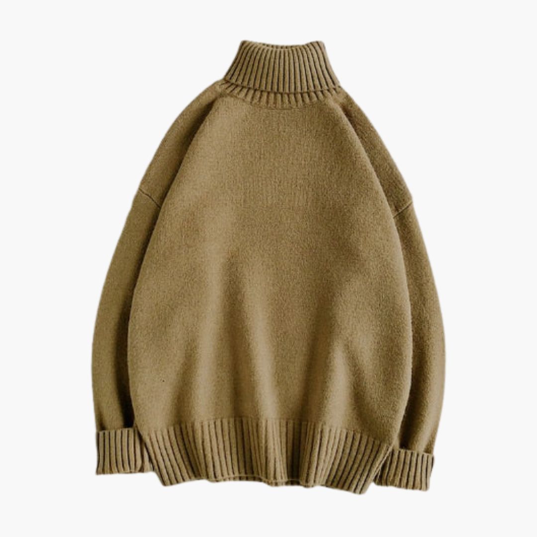 Men's ribbed turtleneck sweater cozy knit relaxed-fit layering top for autumn winter warmth