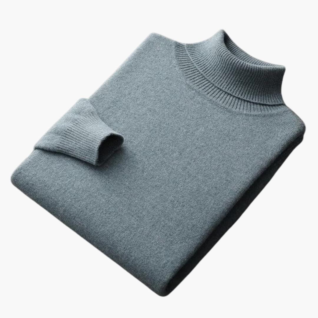 Men's solid knit turtleneck sweater long sleeves ribbed collar cuffs straight hem warm essential