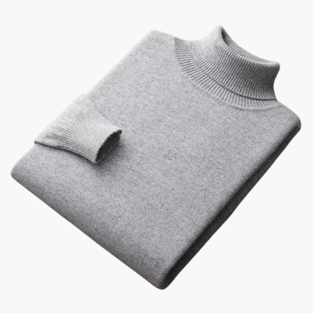 Men's solid knit turtleneck sweater with ribbed collar, cuffs, and straight hem for everyday layering