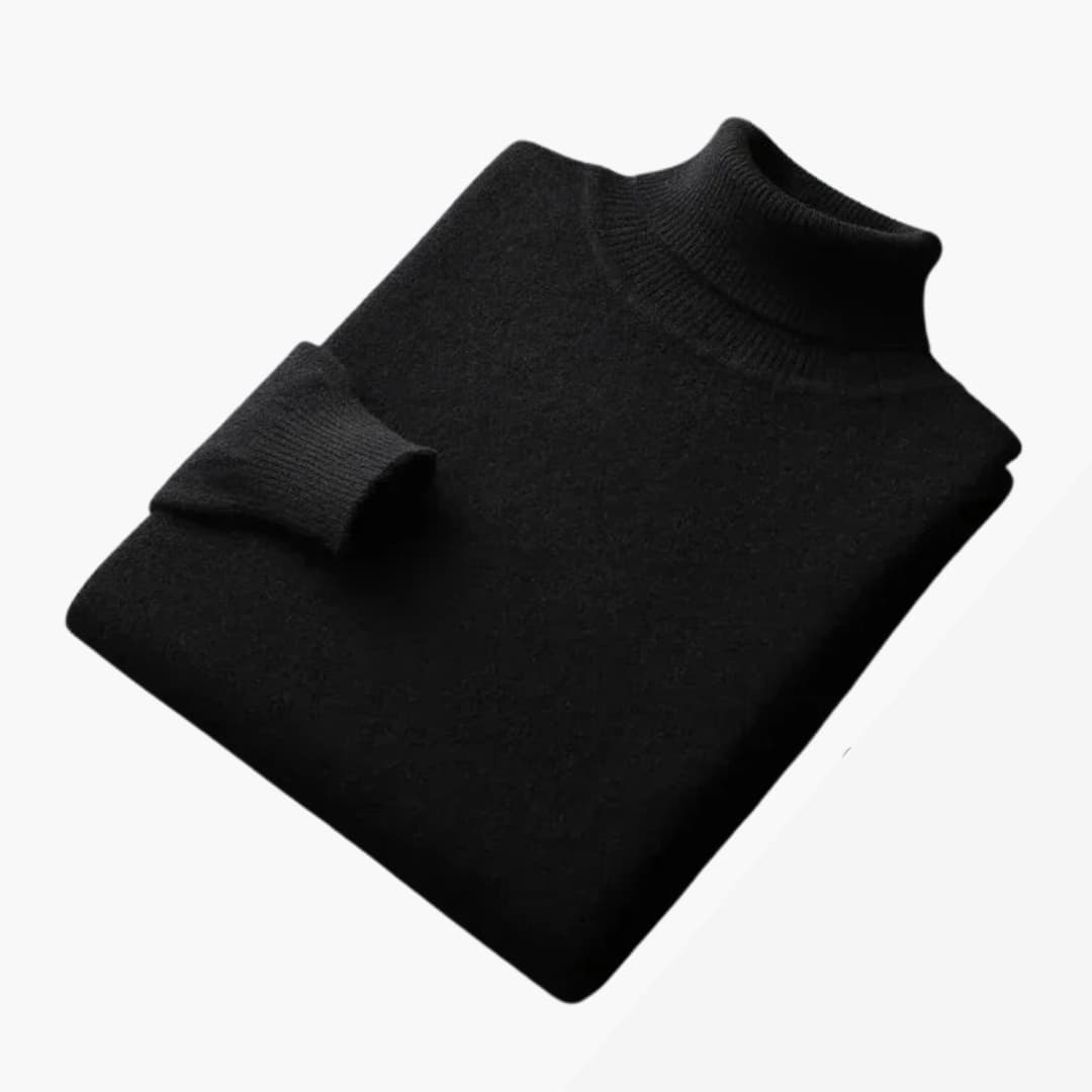 Men's solid knit turtleneck sweater with ribbed collar, cuffs, and straight hem for everyday layering