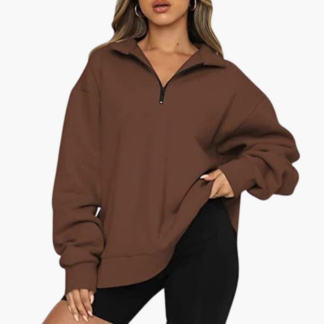 Women's half-zip pullover straight cut stand-up collar versatile everyday warmth modern silhouette