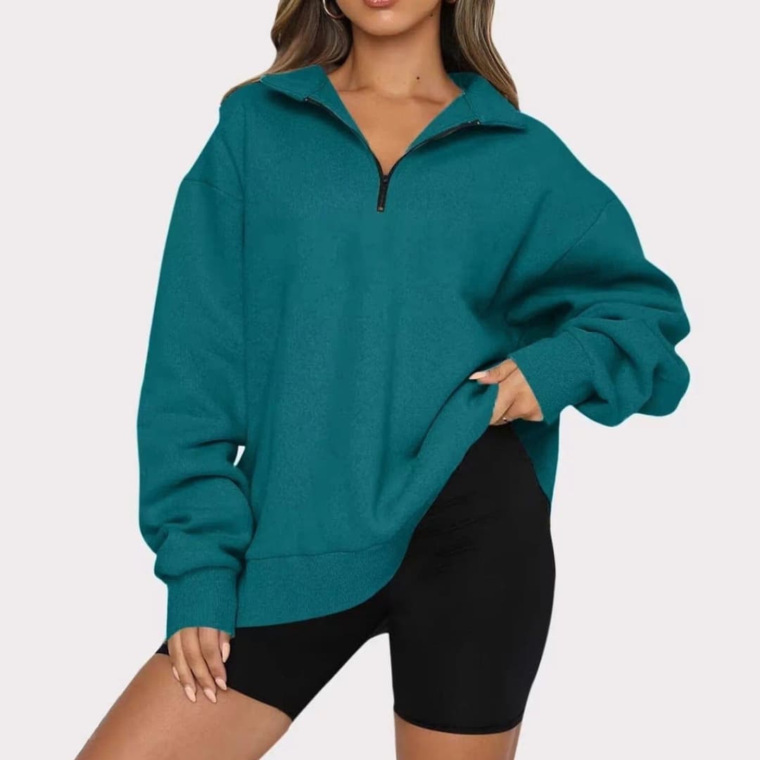 Women's half-zip pullover stand-up collar straight cut versatile everyday warmth modern silhouette
