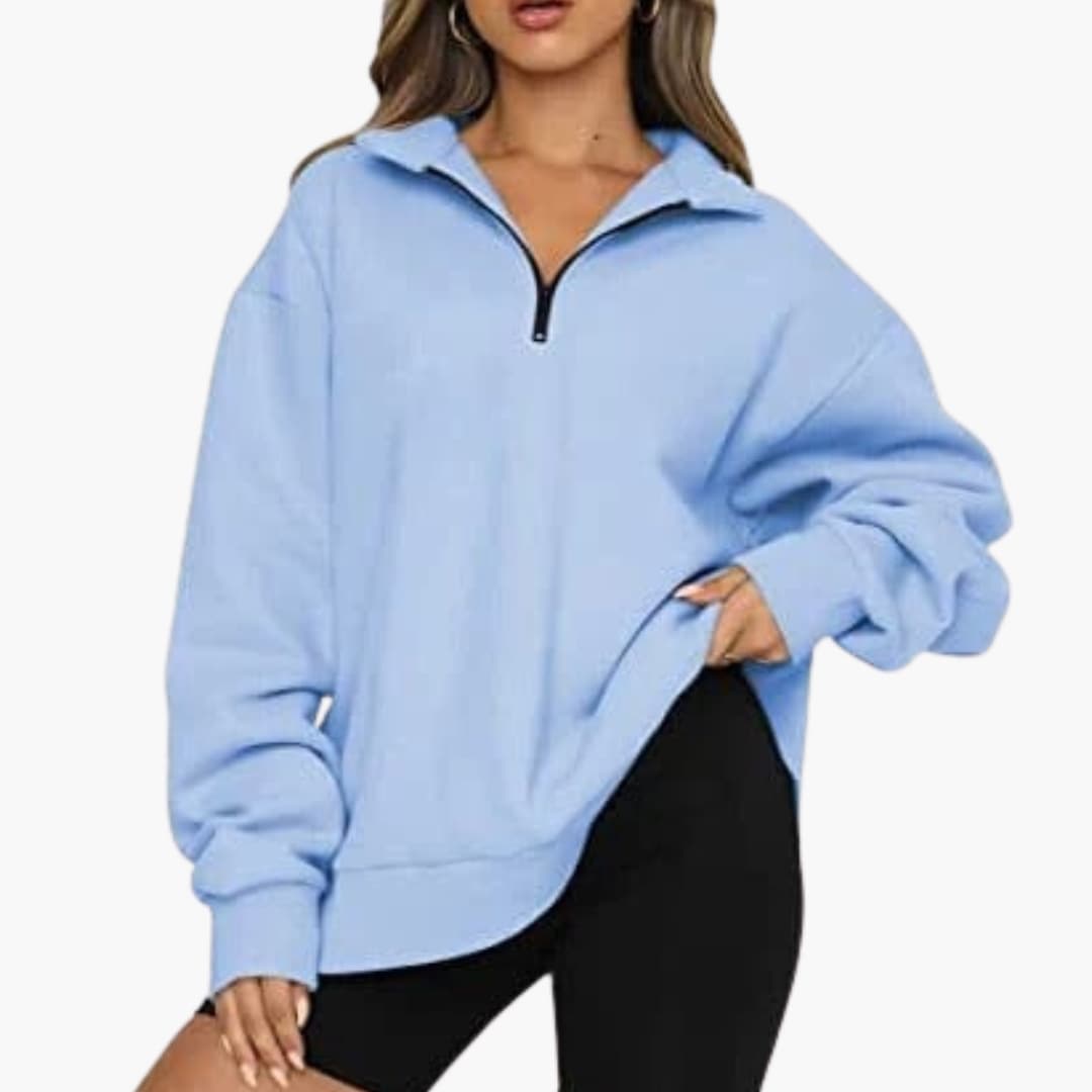 Women's half-zip pullover straight cut stand-up collar versatile everyday warmth modern silhouette