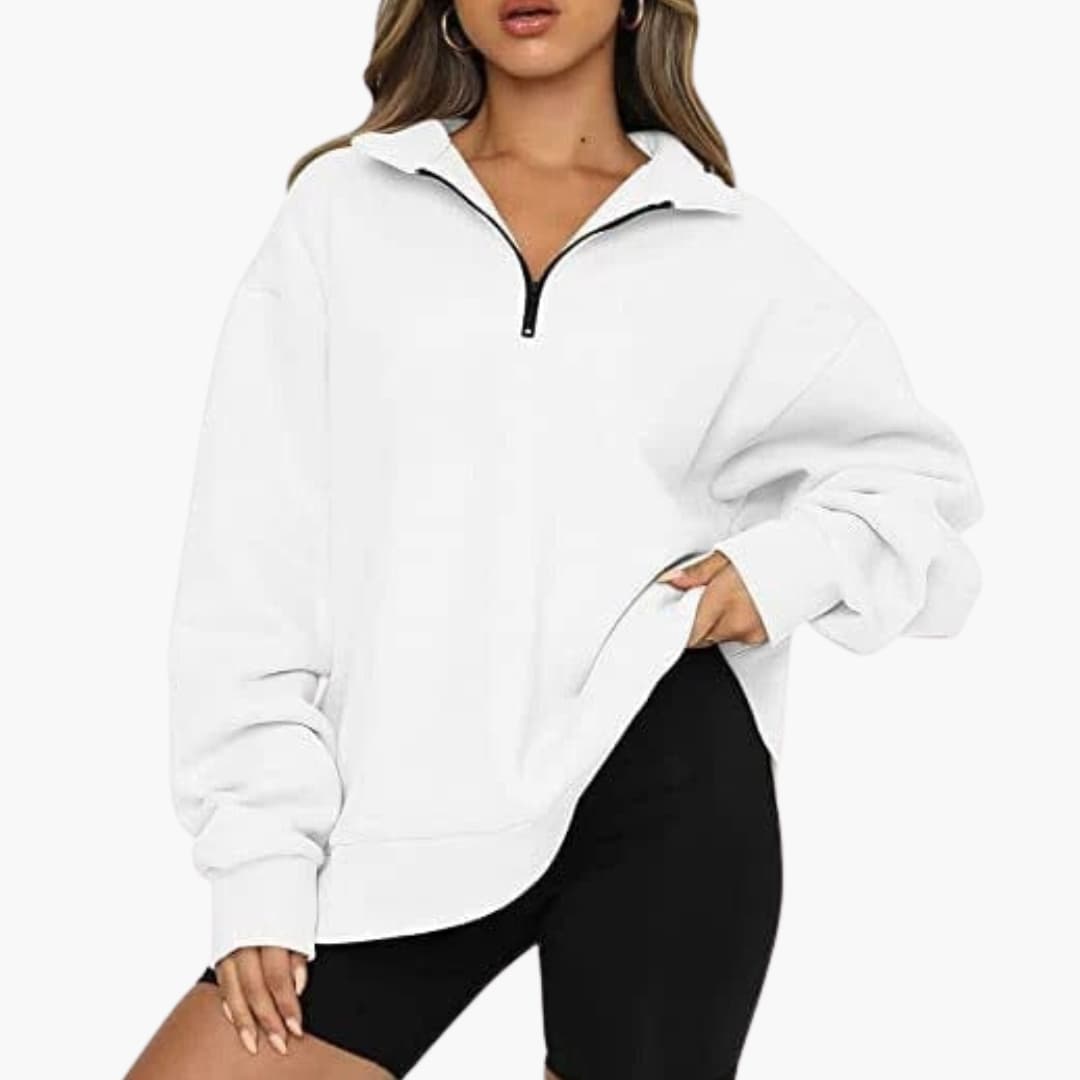 Women's half-zip pullover straight cut stand-up collar versatile everyday warmth modern silhouette