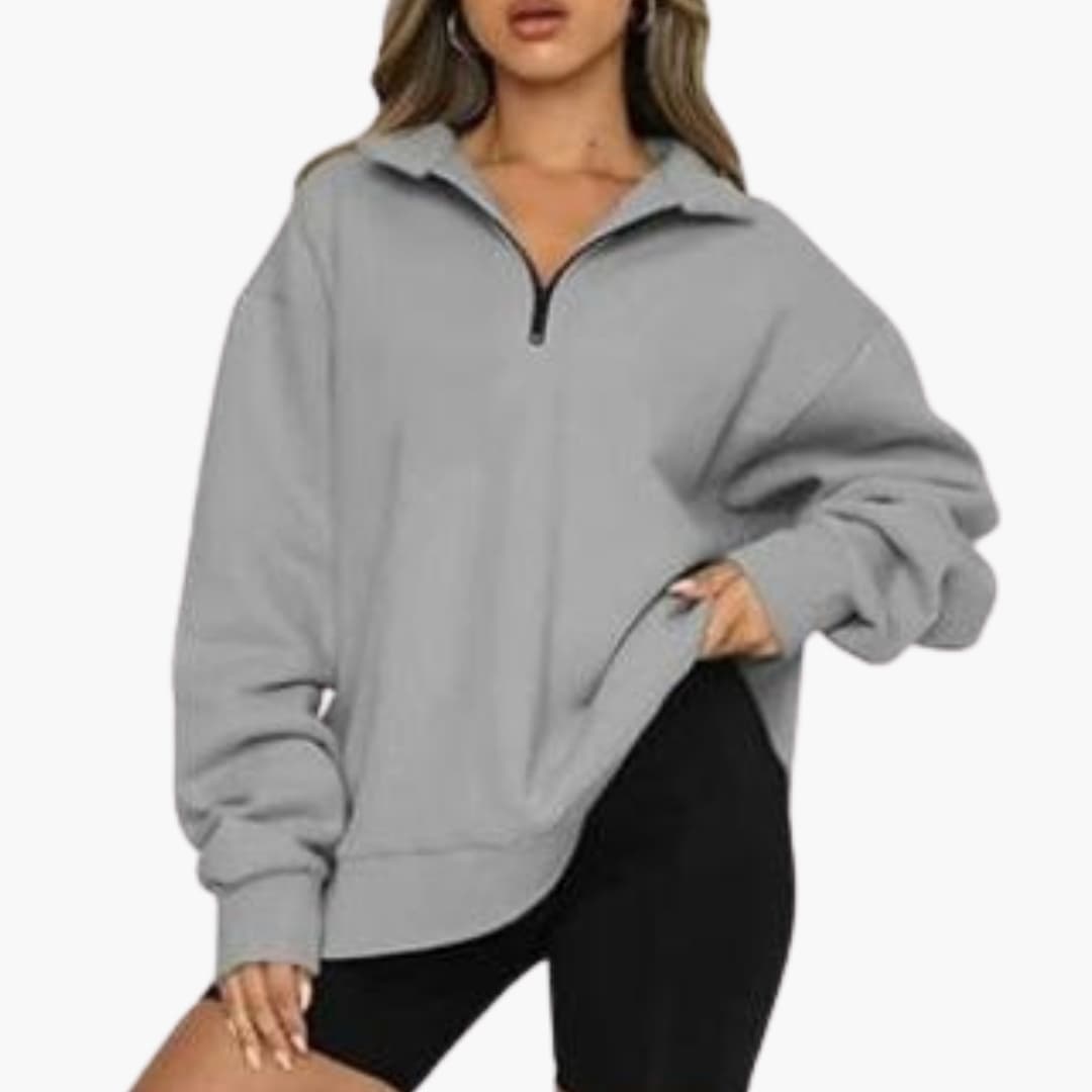 Women's half-zip pullover stand-up collar straight cut everyday comfort versatile warm top