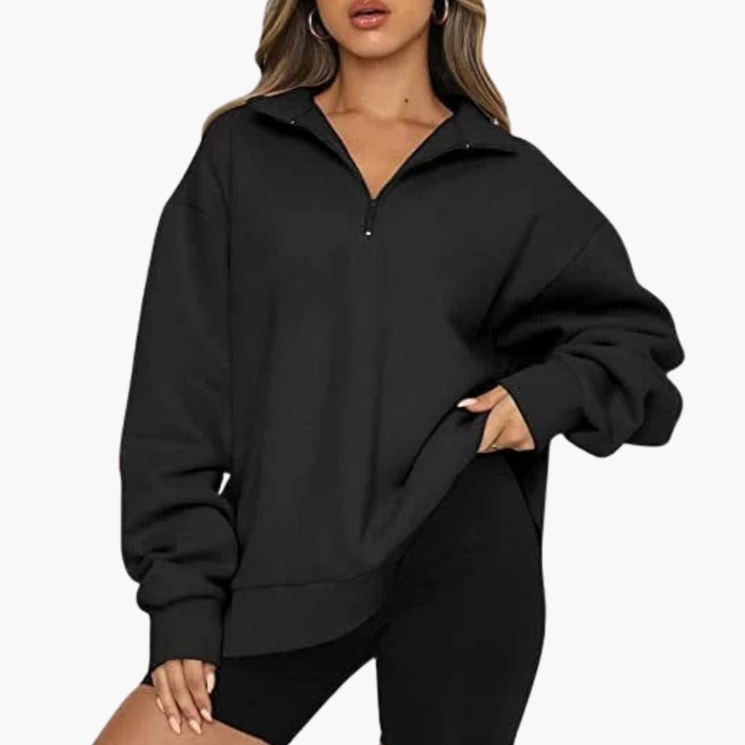 Women's half-zip pullover straight cut stand-up collar versatile everyday warmth structured silhouette