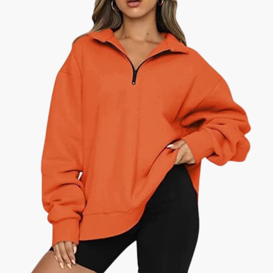 Women's half-zip pullover straight cut stand-up collar versatile everyday warmth modern silhouette