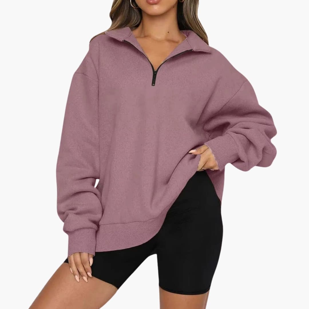 Women's half-zip pullover stand-up collar straight cut versatile everyday warmth modern silhouette