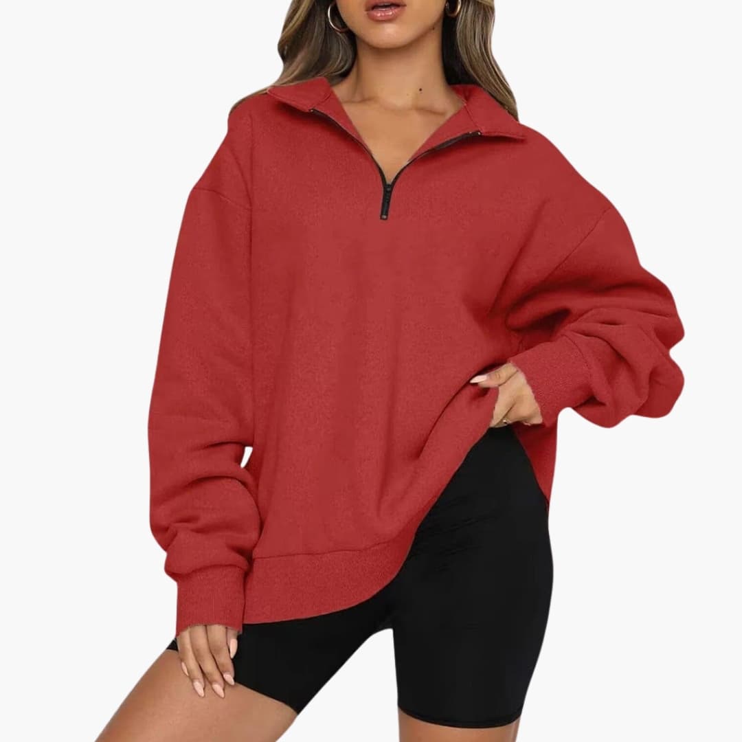 Women's half-zip pullover stand-up collar straight cut versatile everyday warmth modern silhouette