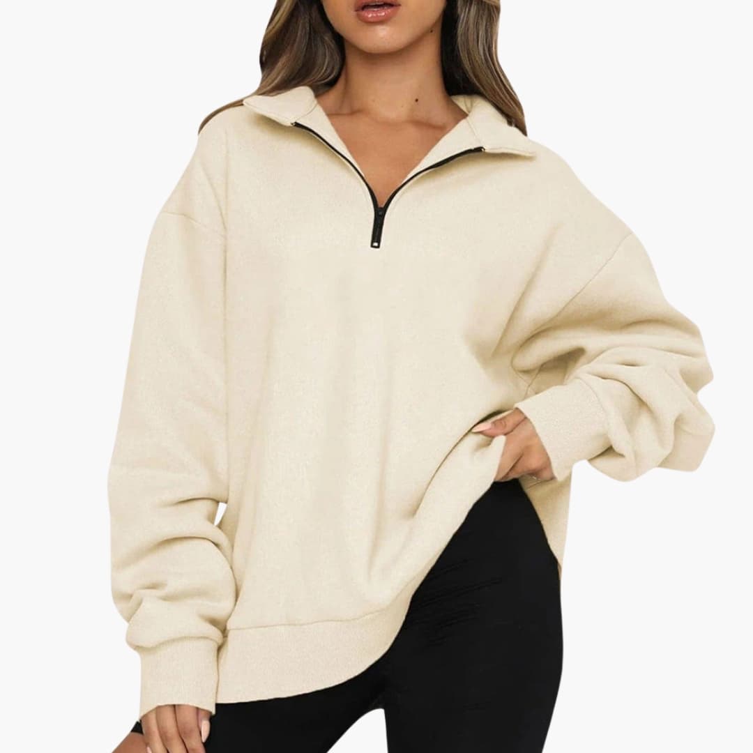 Women's half-zip pullover straight cut stand-up collar versatile everyday warmth structured silhouette