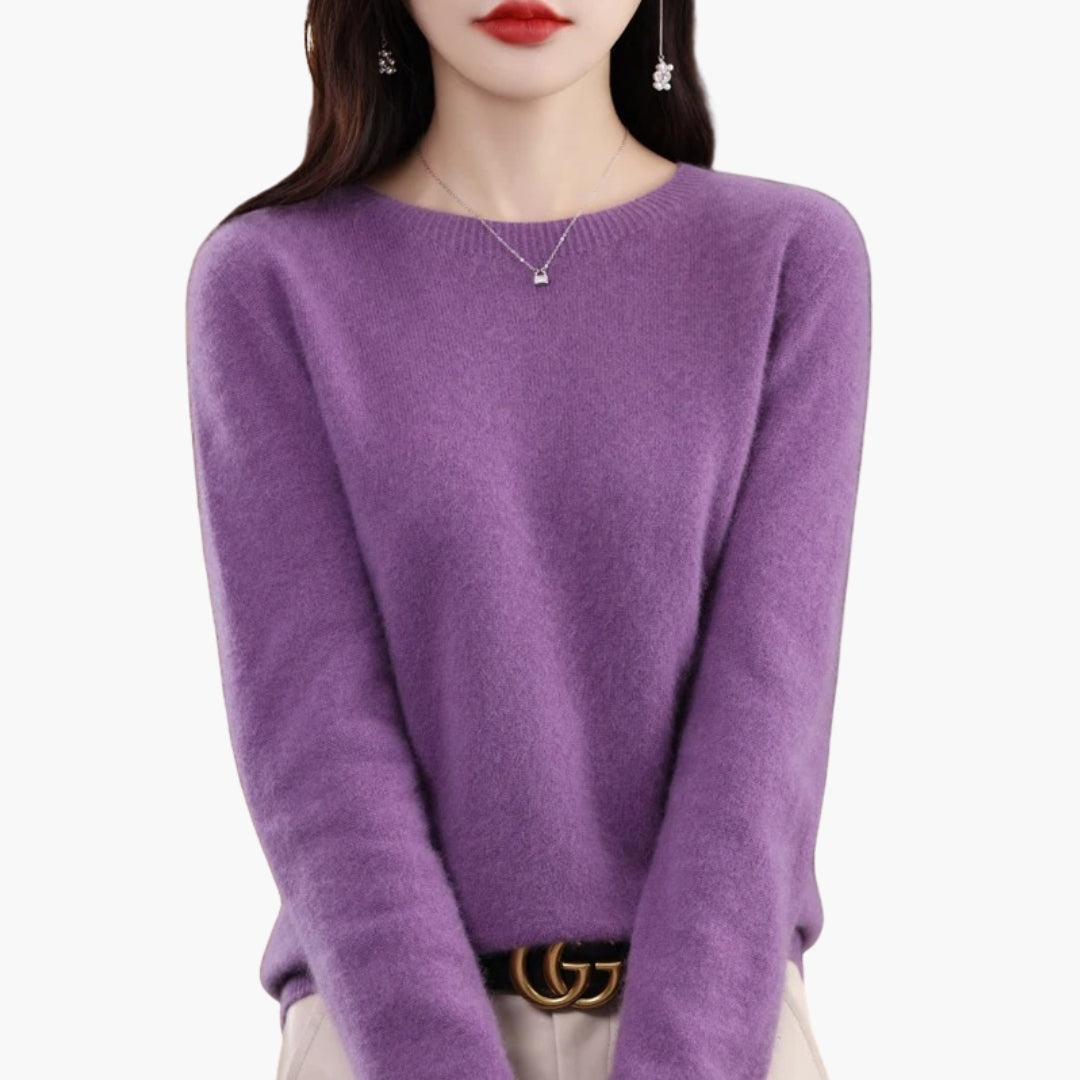 Women's round neck pullover sweater regular fit long sleeves ribbed cuffs textured knit casual comfort