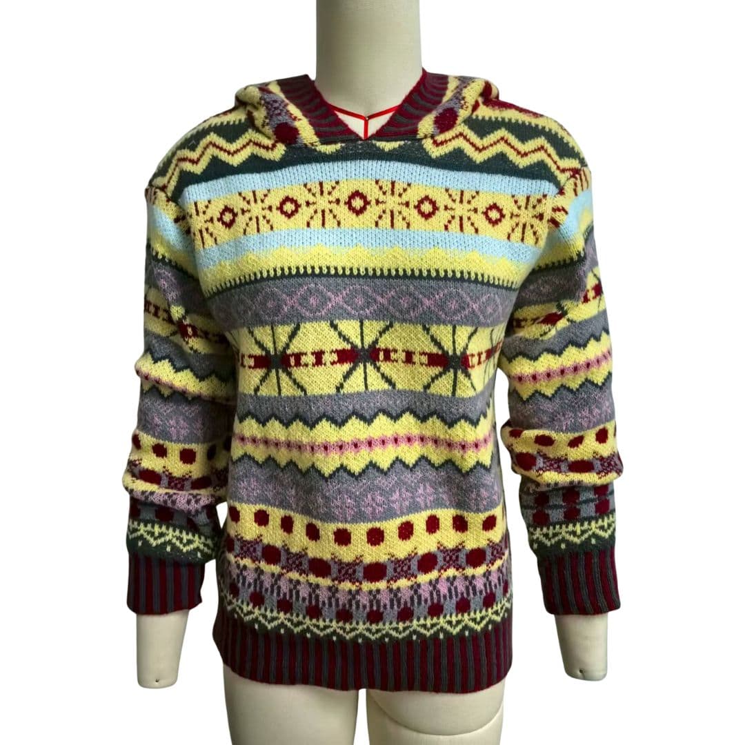 Women's Norwegian pattern pullover sweater, round neck, cozy Nordic geometric knit for winter
