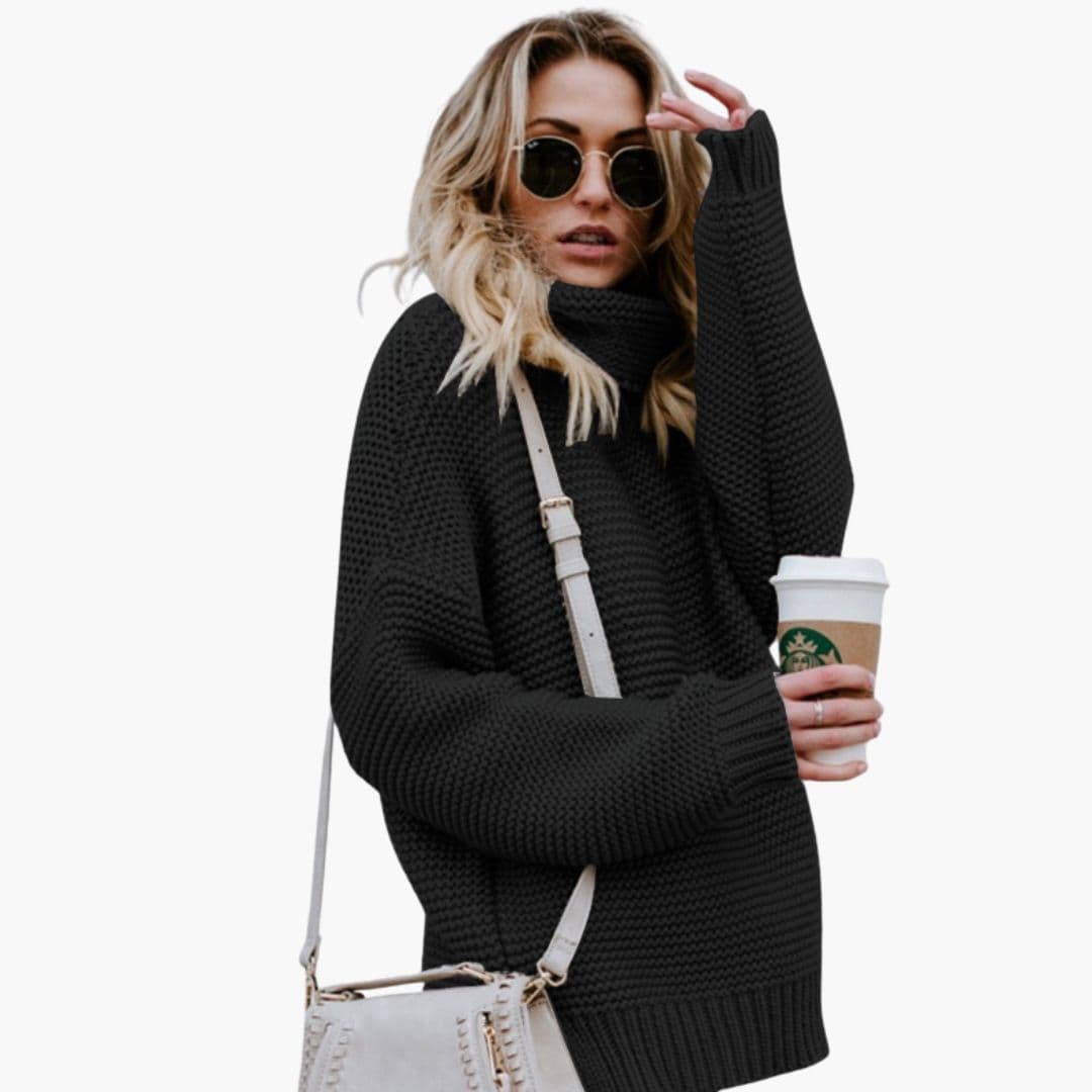 Women's thick knit turtleneck sweater relaxed fit chunky texture cozy winter casual everyday warmth
