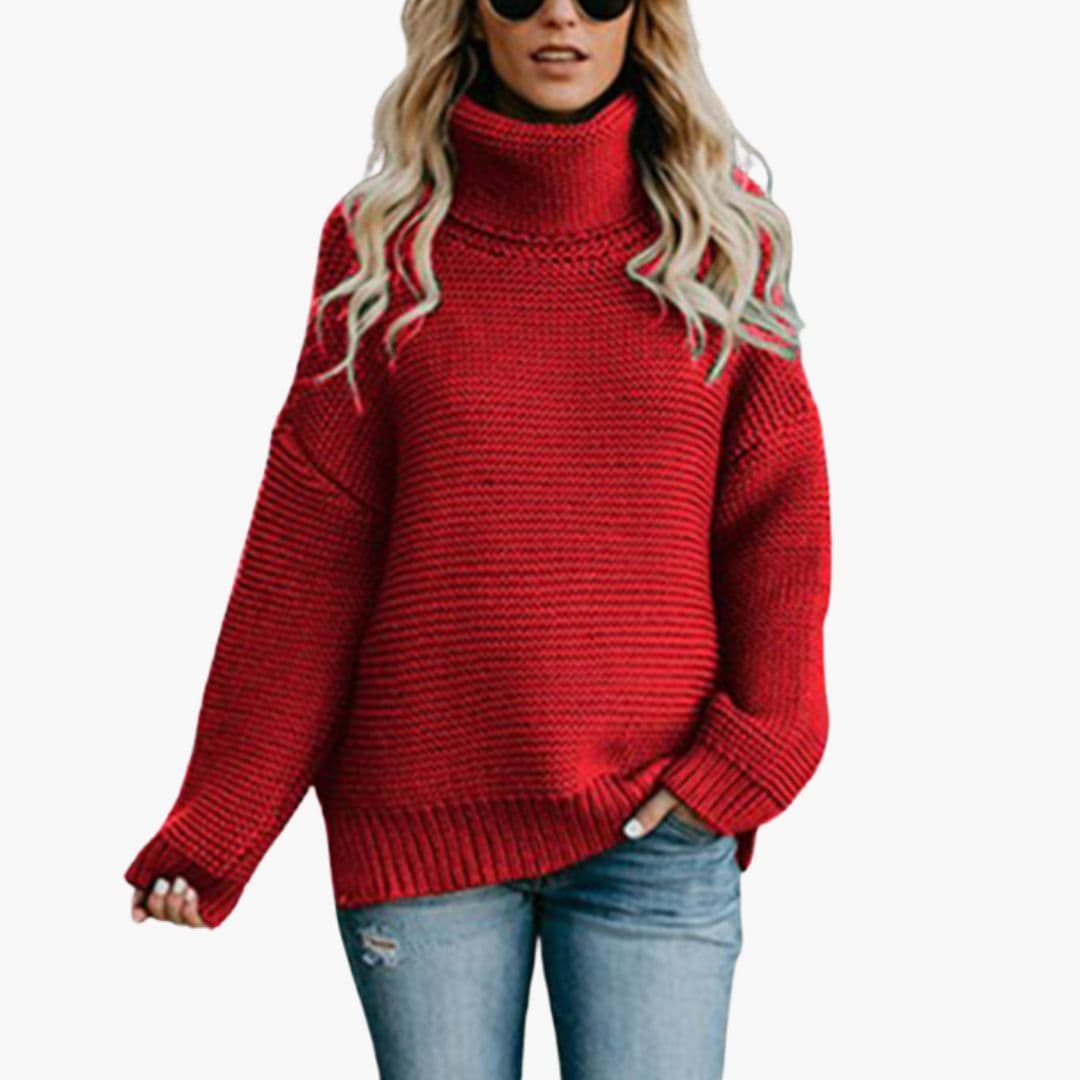 Women's thick chunky knit turtleneck sweater relaxed fit cozy winter warmth everyday casual wear