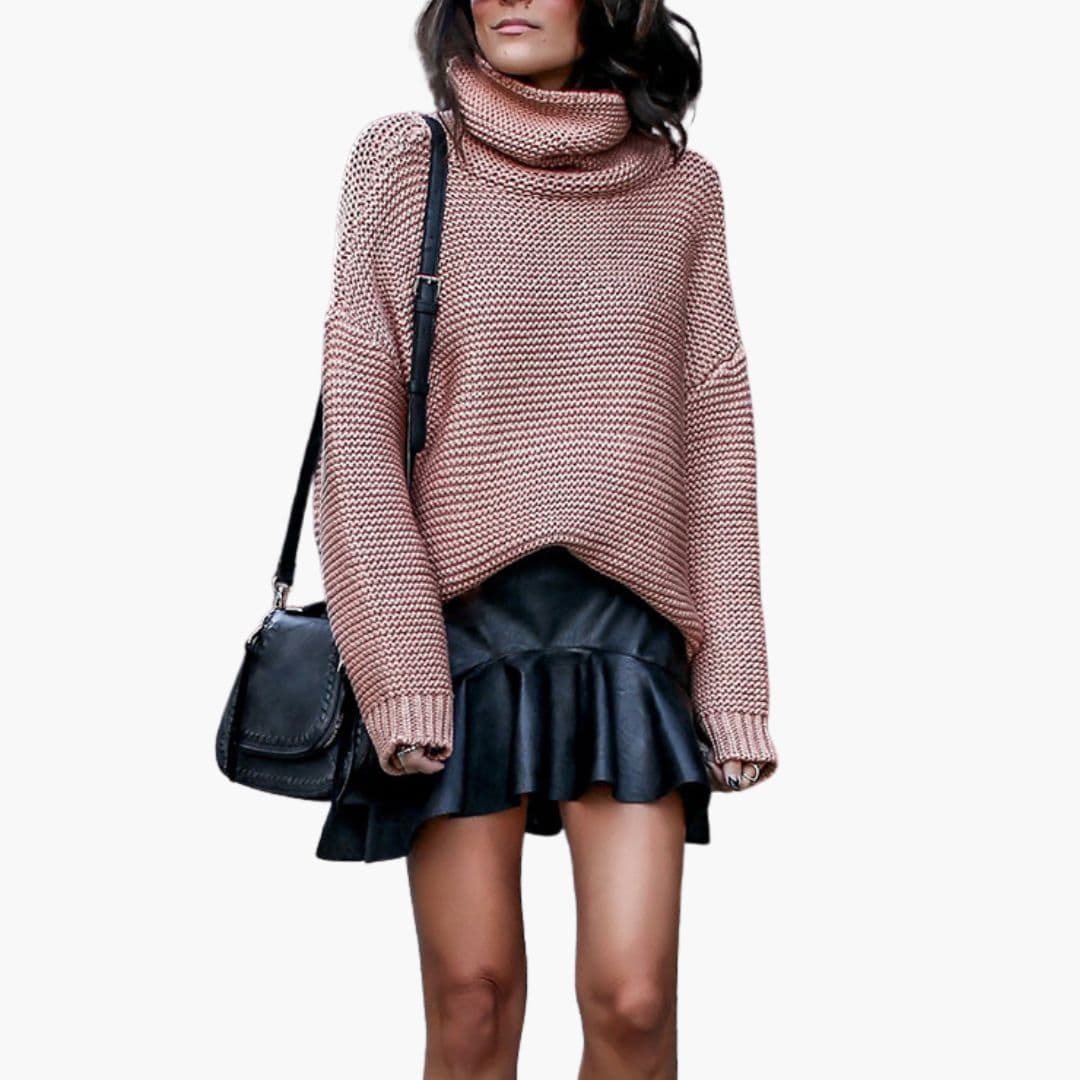 Women's thick knit turtleneck sweater relaxed fit chunky texture cozy winter everyday casual layering