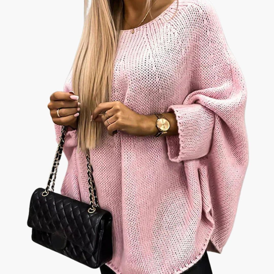 Women's loose knit boat neck sweater with wide sleeves, relaxed modern silhouette for everyday style