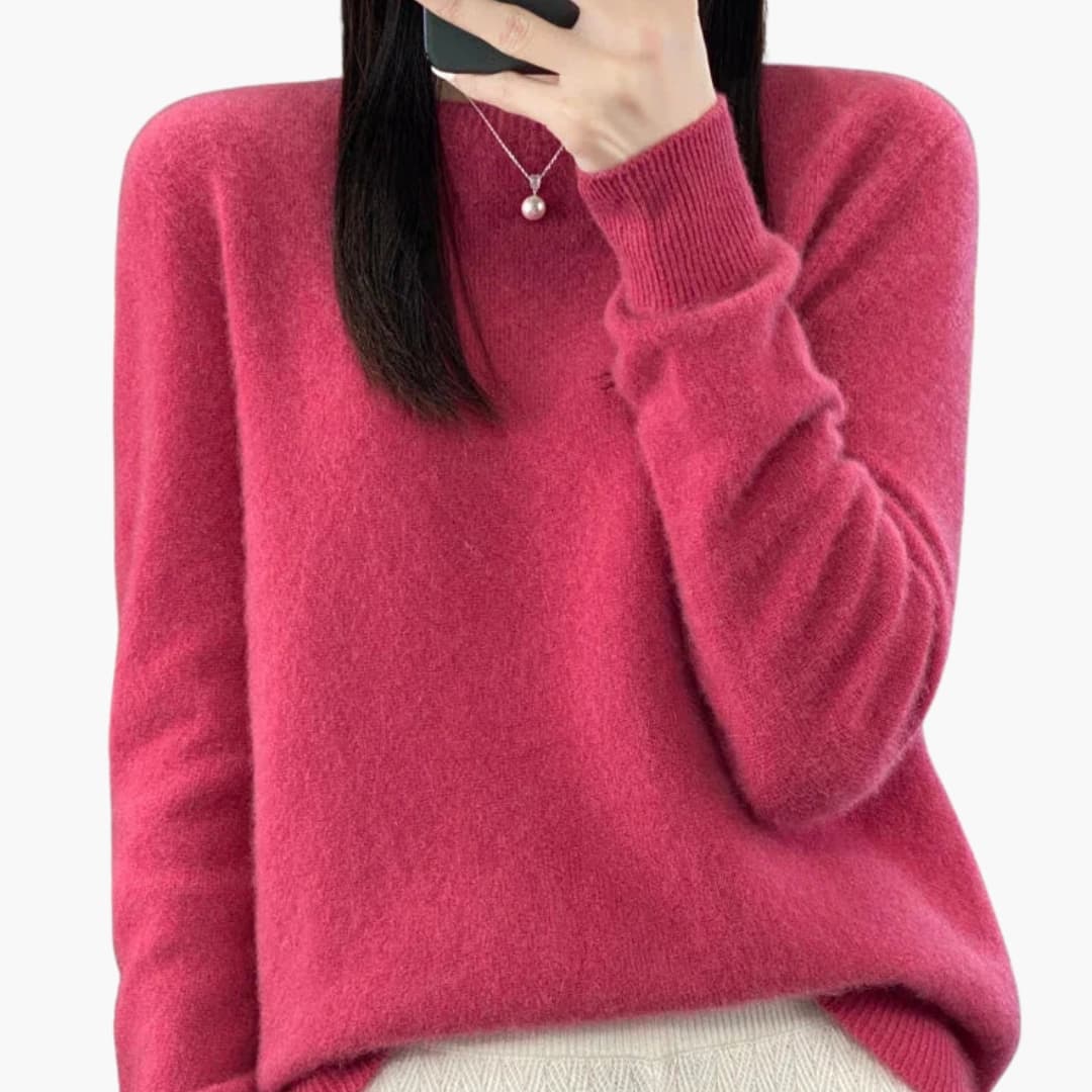 Women's round neck pullover sweater with ribbed cuffs and hem minimalist knit timeless style