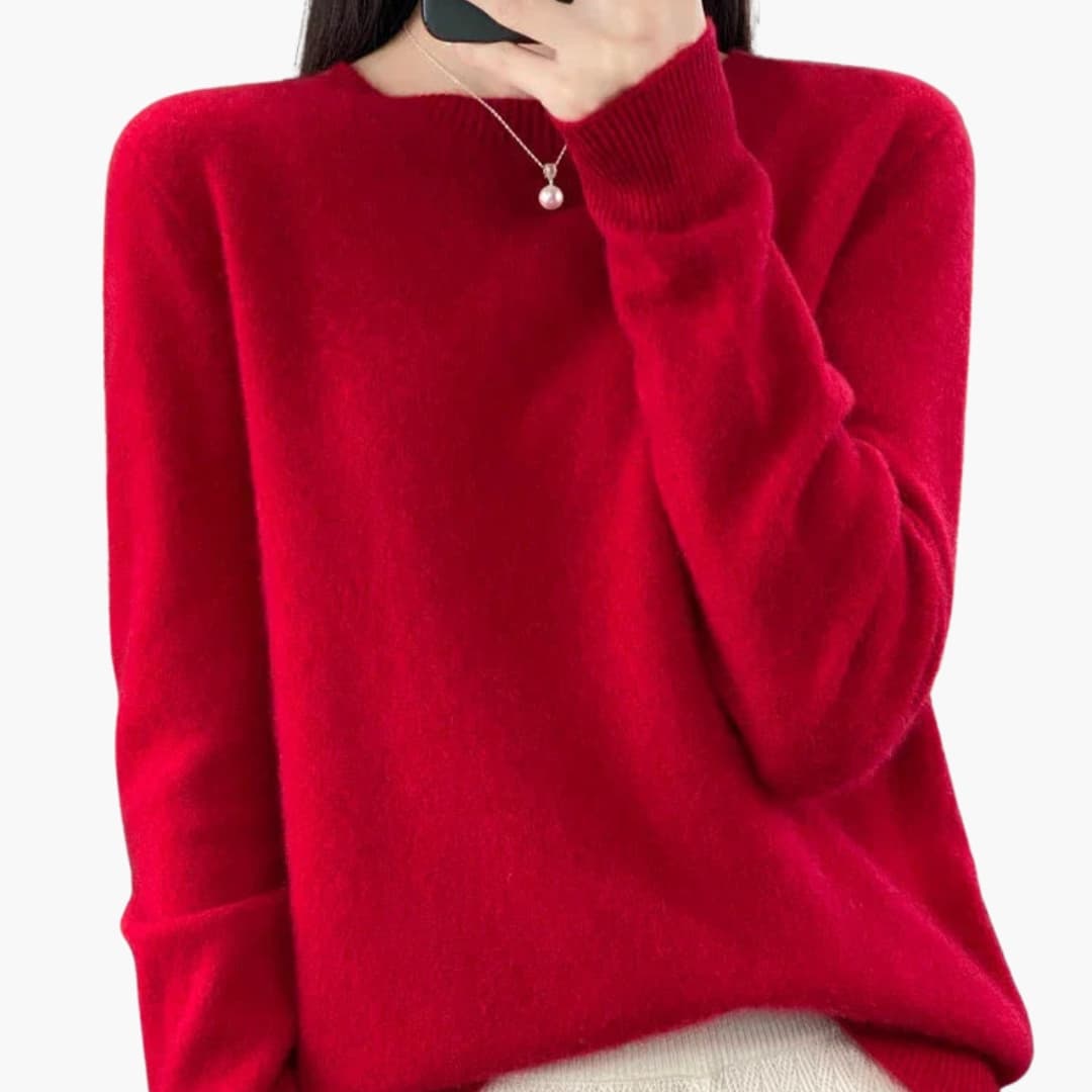 Women's round neck pullover sweater ribbed cuffs hem minimalist knit timeless everyday essential