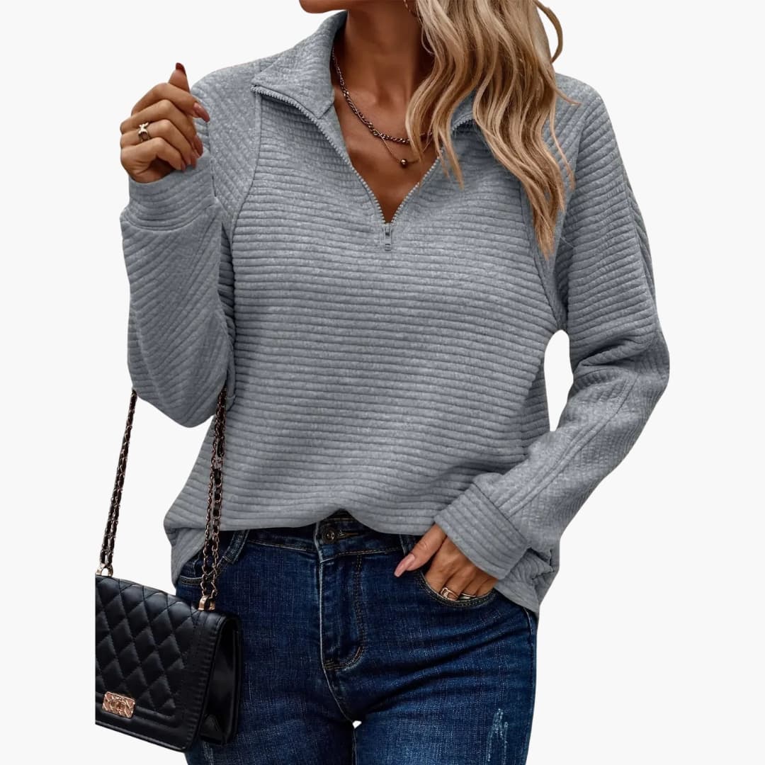 Women's ribbed turtleneck pullover half-zip stand-up collar cozy textured knit long-sleeve sweater