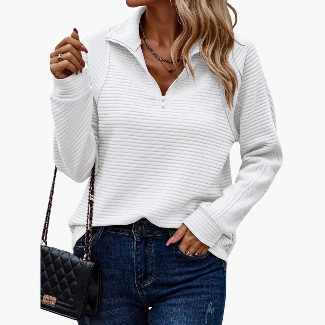 Women's ribbed turtleneck pullover half-zip stand-up collar cozy textured knit sweater