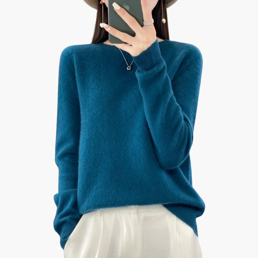 Women's textured knit pullover sweater round neck ribbed cuffs solid color long sleeves casual fit