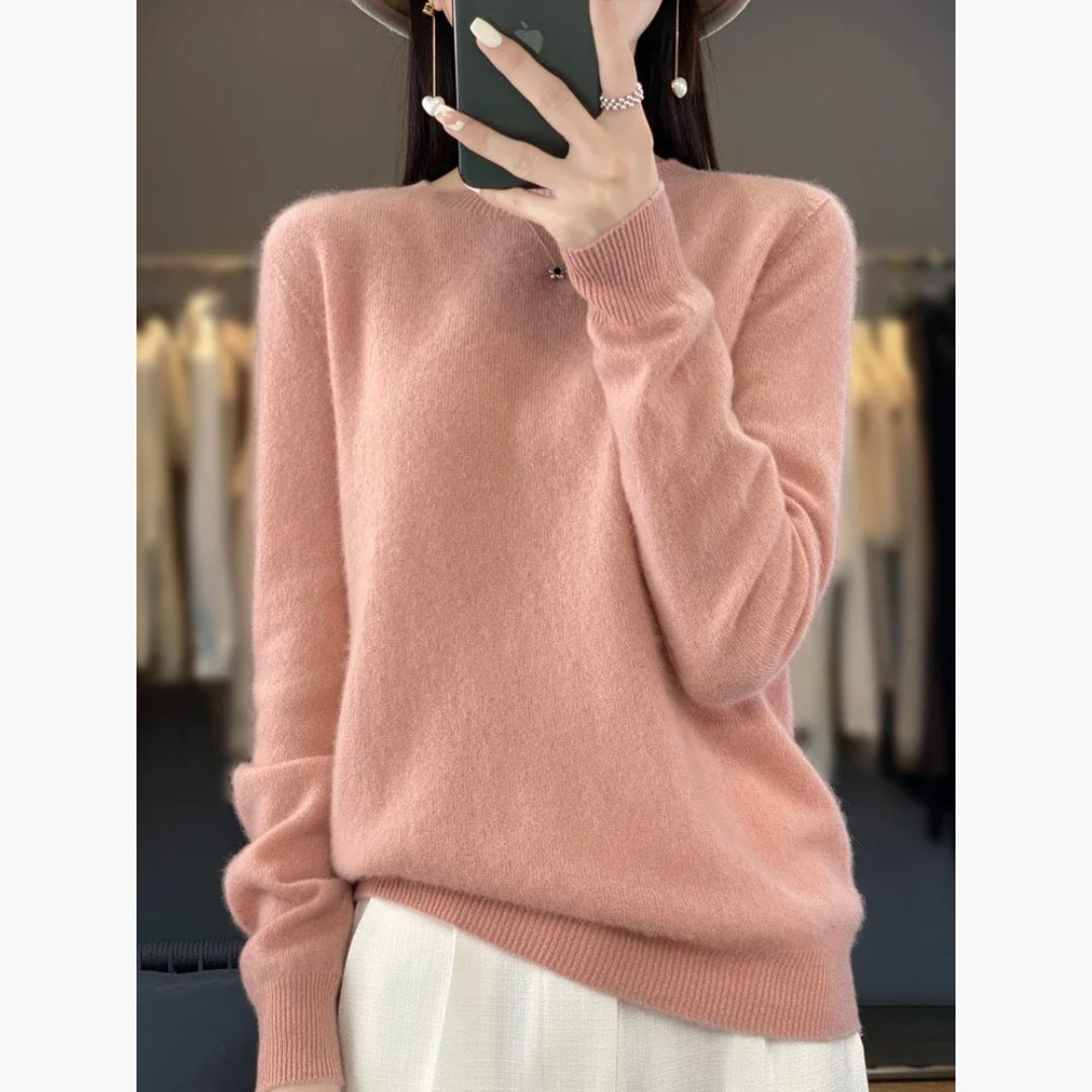 Women's textured knit pullover sweater round neck ribbed cuffs solid color relaxed everyday fit