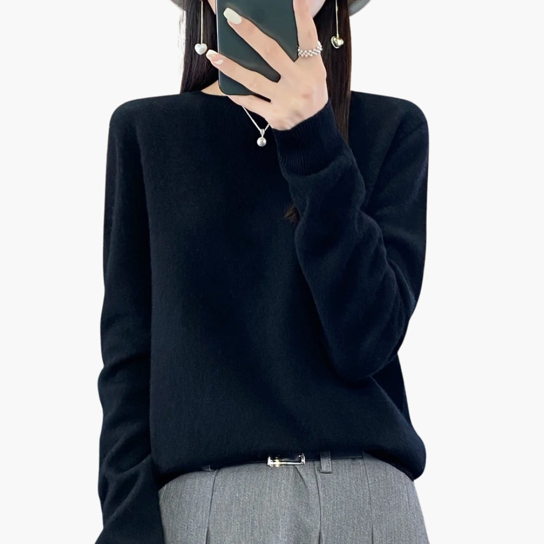 Women's textured knit pullover sweater round neck ribbed cuffs solid color casual fit
