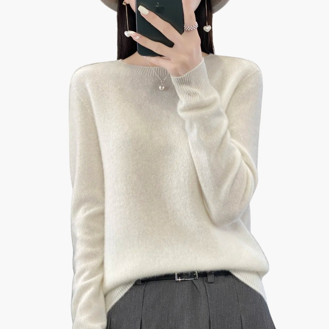 Women's textured knit pullover sweater round neck ribbed cuffs solid color cozy everyday style