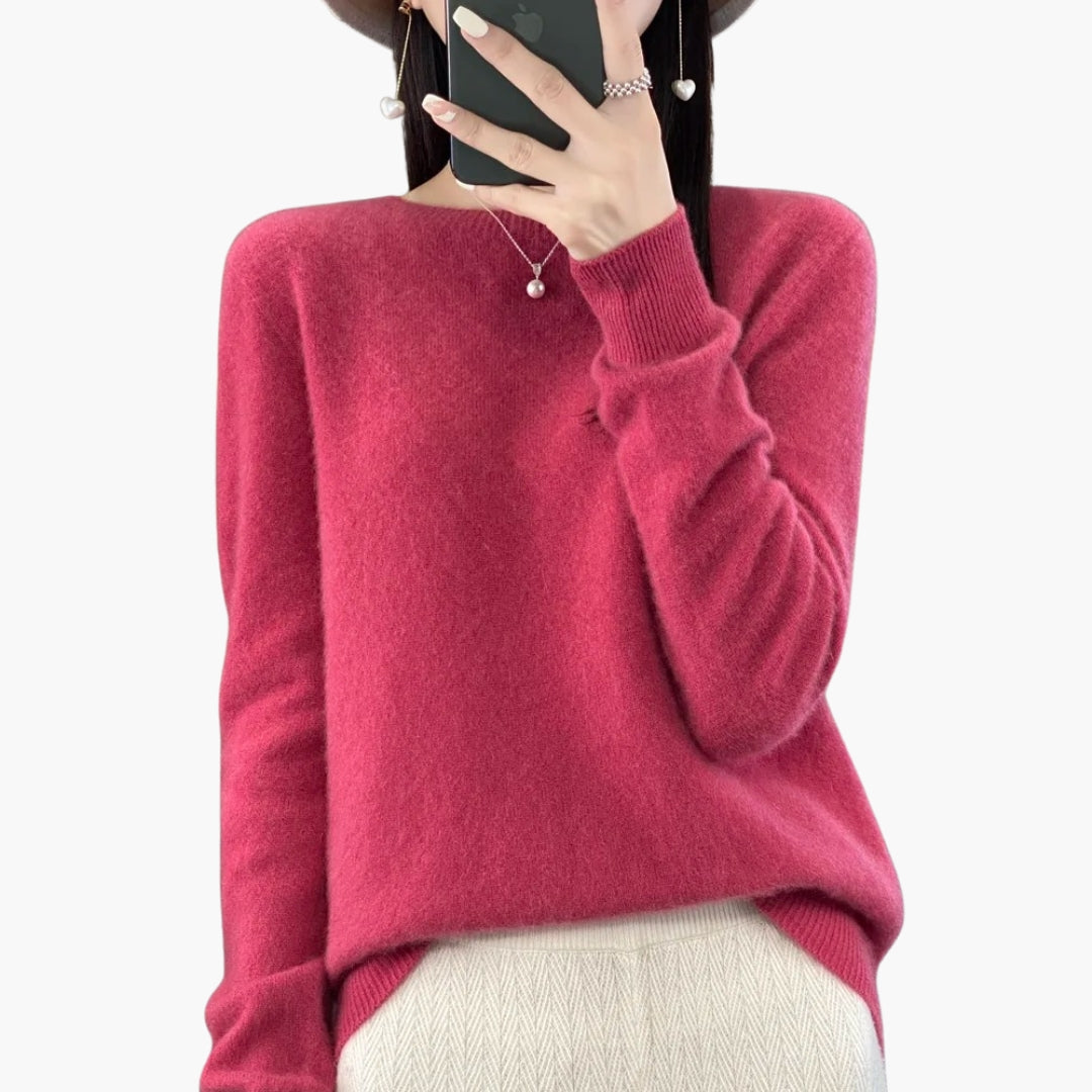 Women's textured knit pullover sweater round neck ribbed cuffs solid color long sleeves casual fit