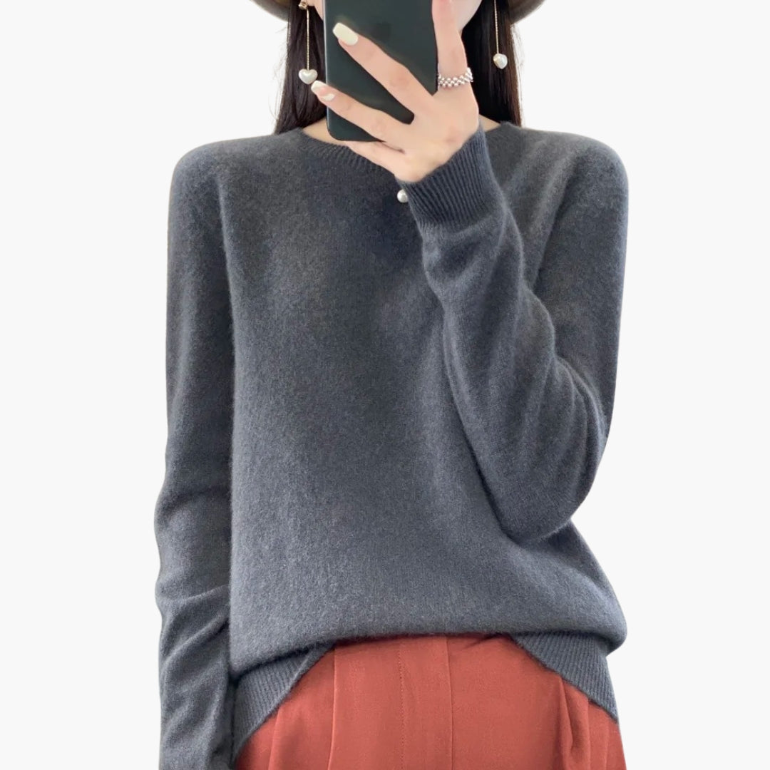Women's textured knit pullover sweater round neck ribbed cuffs solid classic everyday style