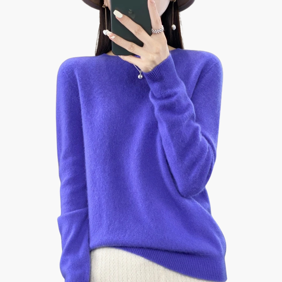 Women's textured knit pullover sweater, round neck with ribbed cuffs, classic solid everyday style