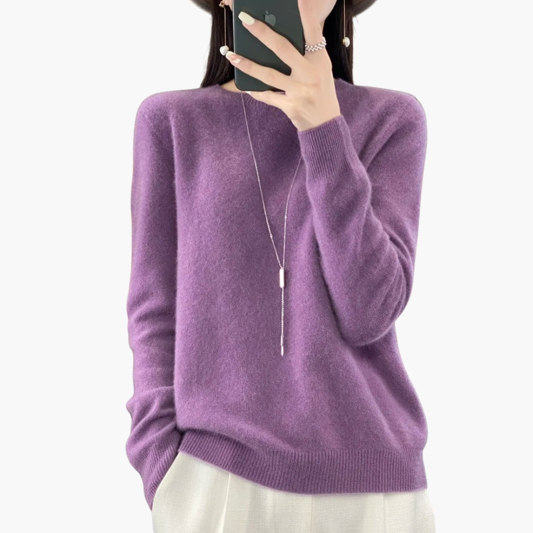 Women's textured knit pullover sweater round neck ribbed cuffs solid color long sleeves casual fit