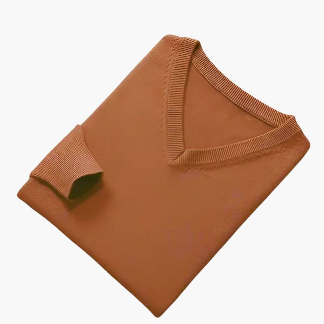 Men's classic V-neck knit sweater with ribbed collar, cuffs and hem for versatile everyday layering