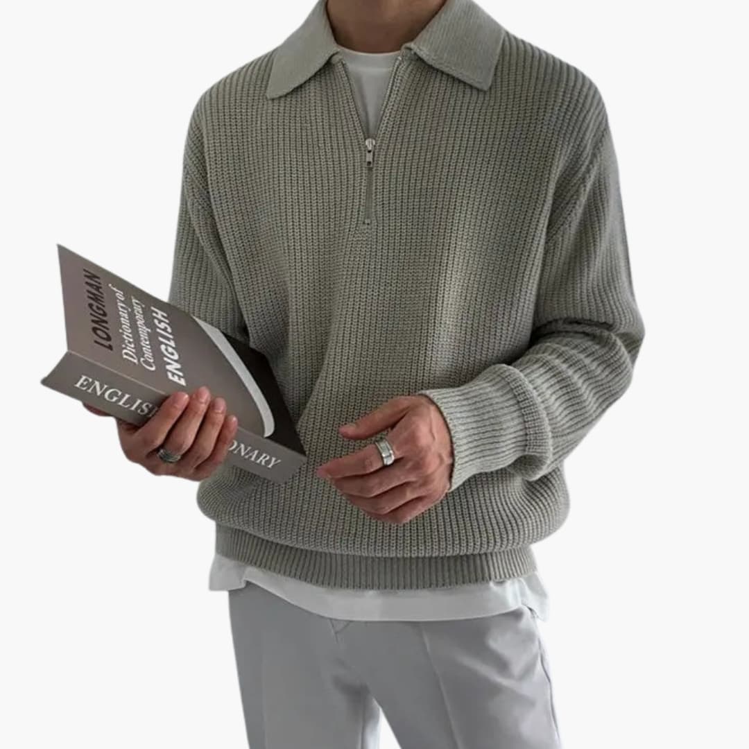 Men's ribbed knit half-zip sweater structured fit versatile layering essential