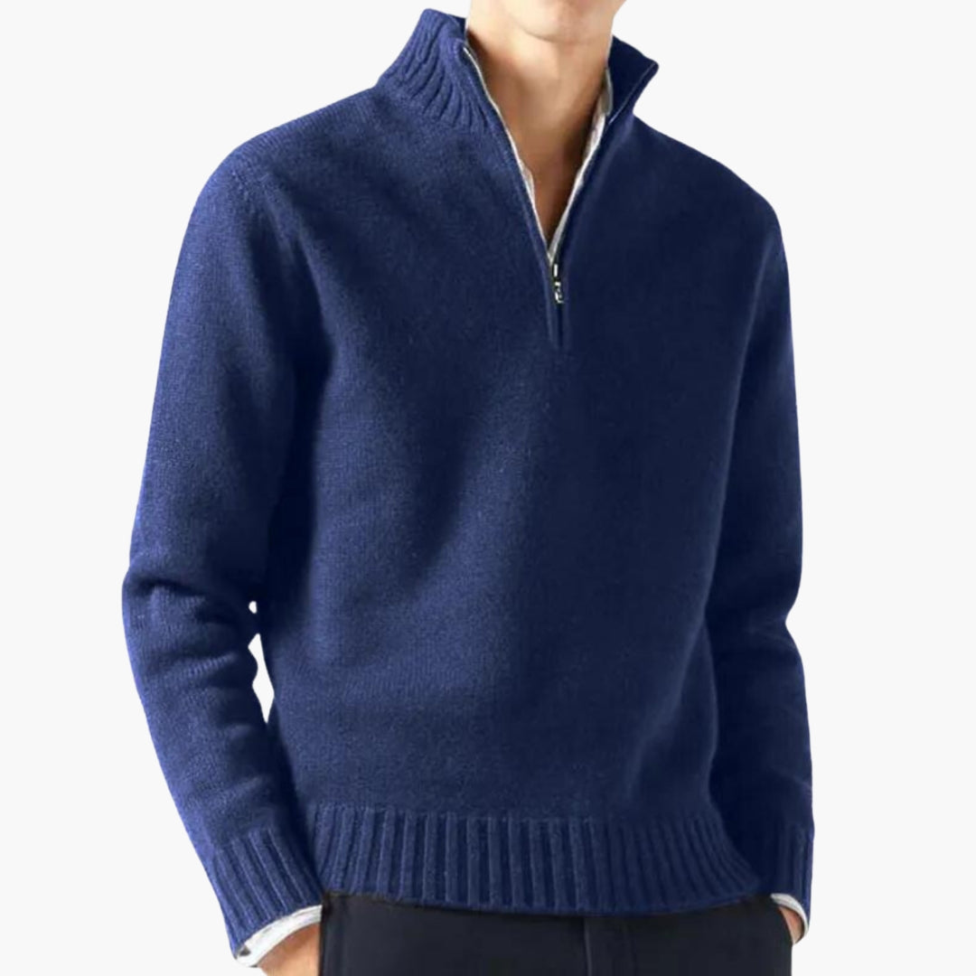 Men's half-zip sweater stand-up collar ribbed hem cozy warm knitwear modern fit