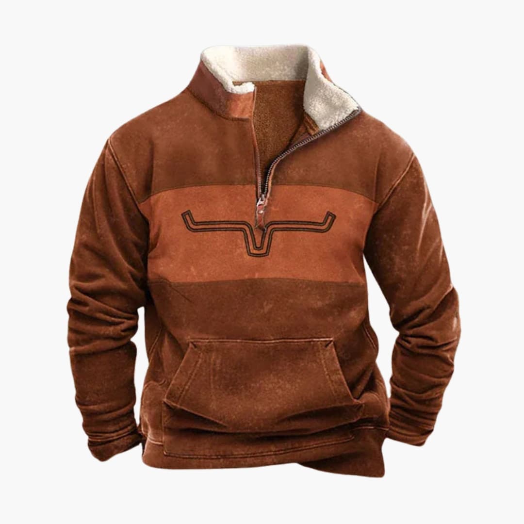 Men's half-zip pullover stand-up collar kangaroo pocket graphic chest detail casual modern fit