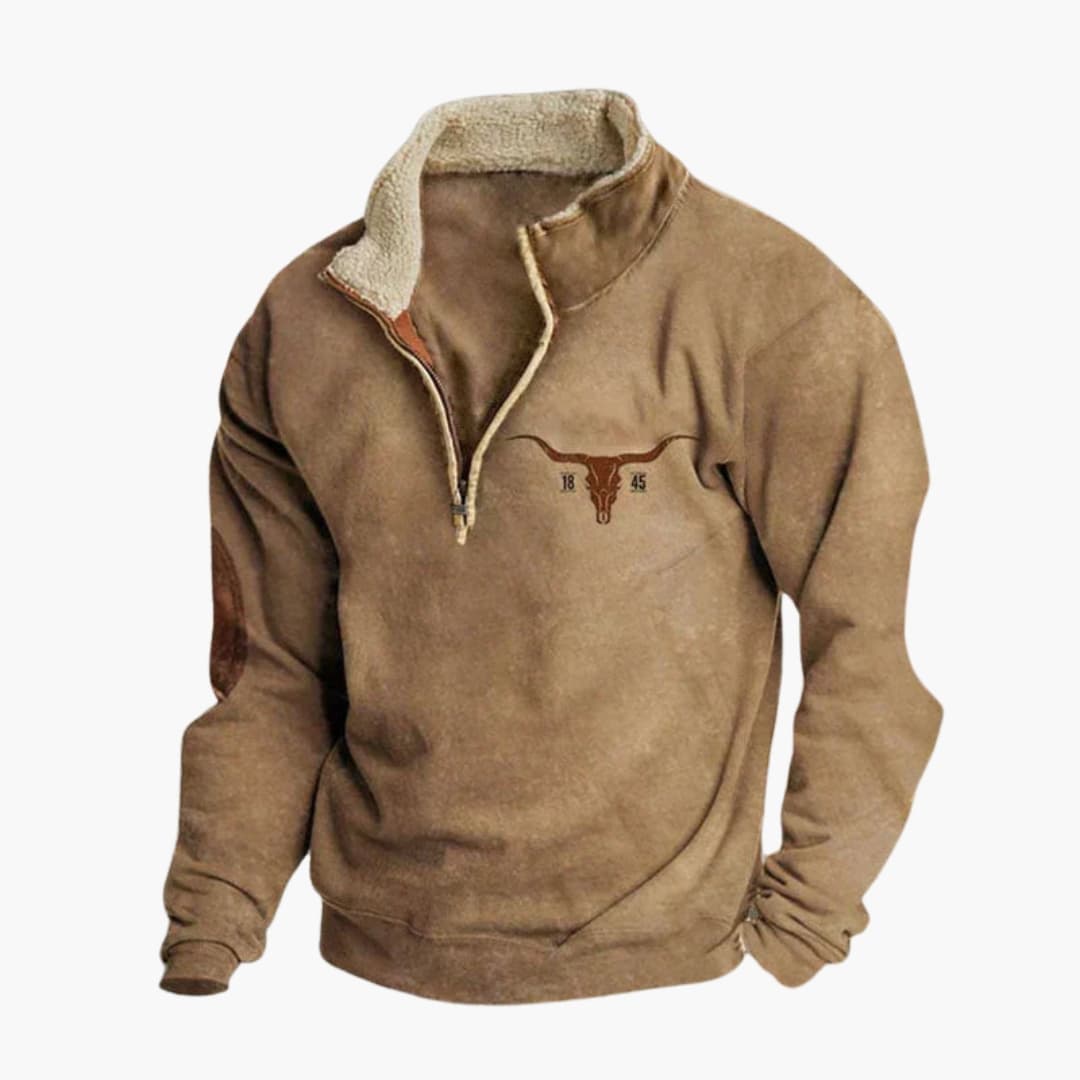 Men's half-zip pullover stand-up collar kangaroo pocket graphic chest detail casual modern fit