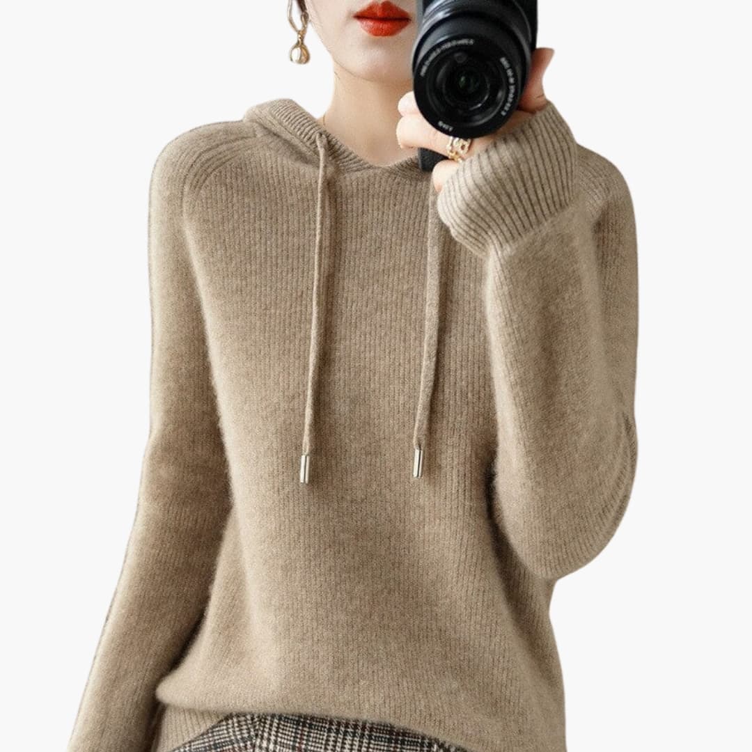 Women's ribbed hoodie straight fit drawstring hood long sleeves casual daily comfort
