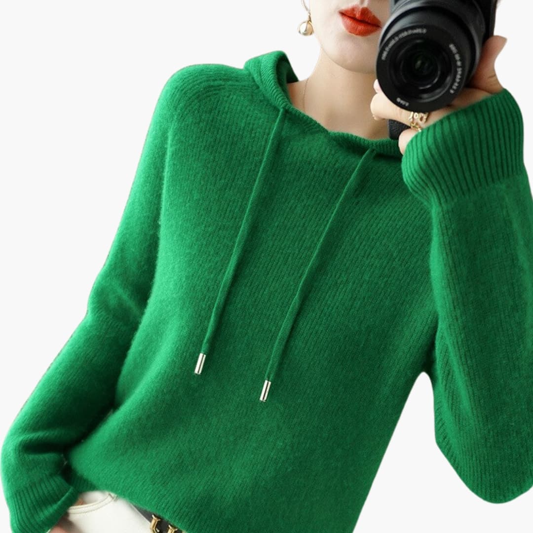 Women's ribbed hoodie straight fit with drawstring hood long sleeves casual comfort
