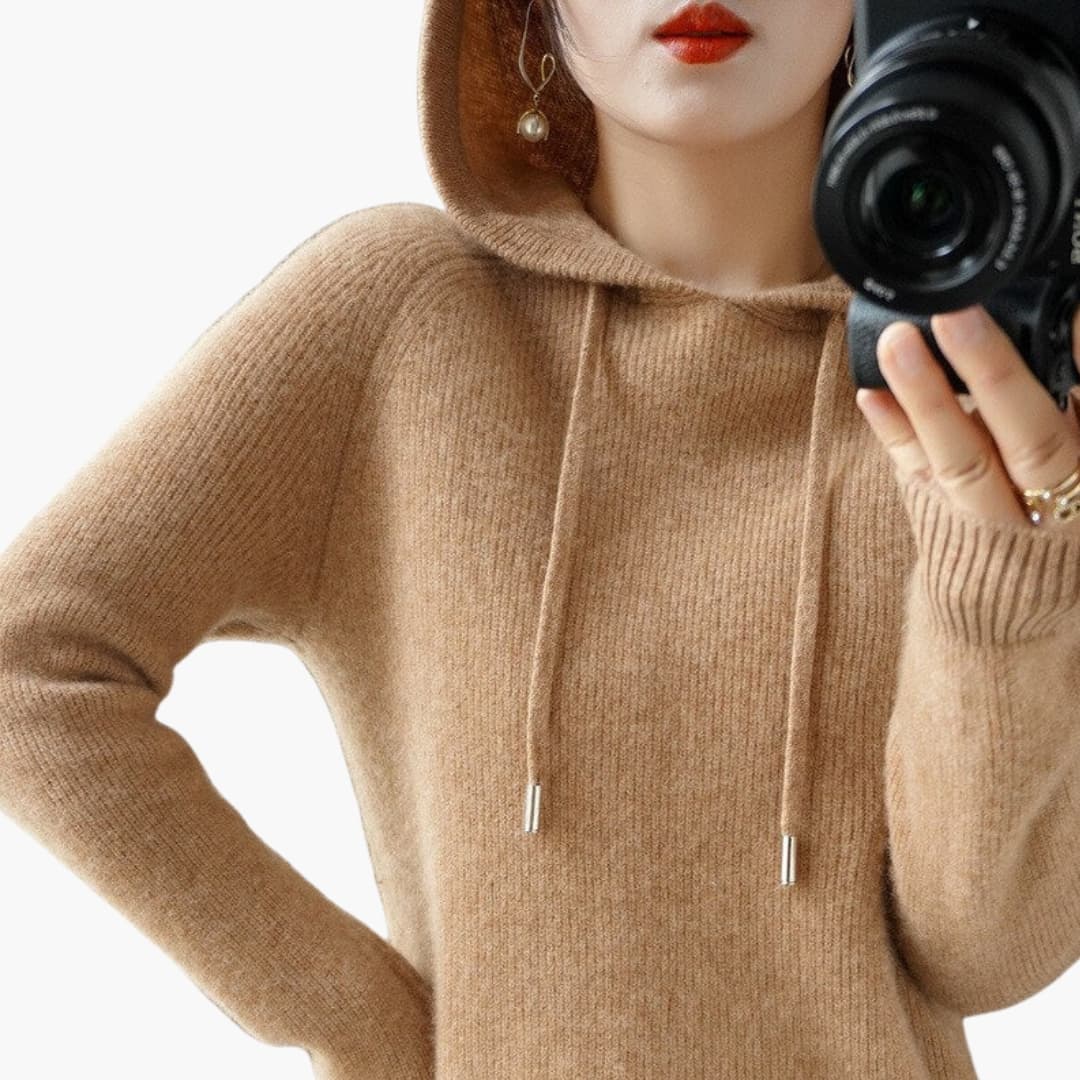 Women's ribbed hoodie straight fit drawstring hood long sleeves casual daily comfort