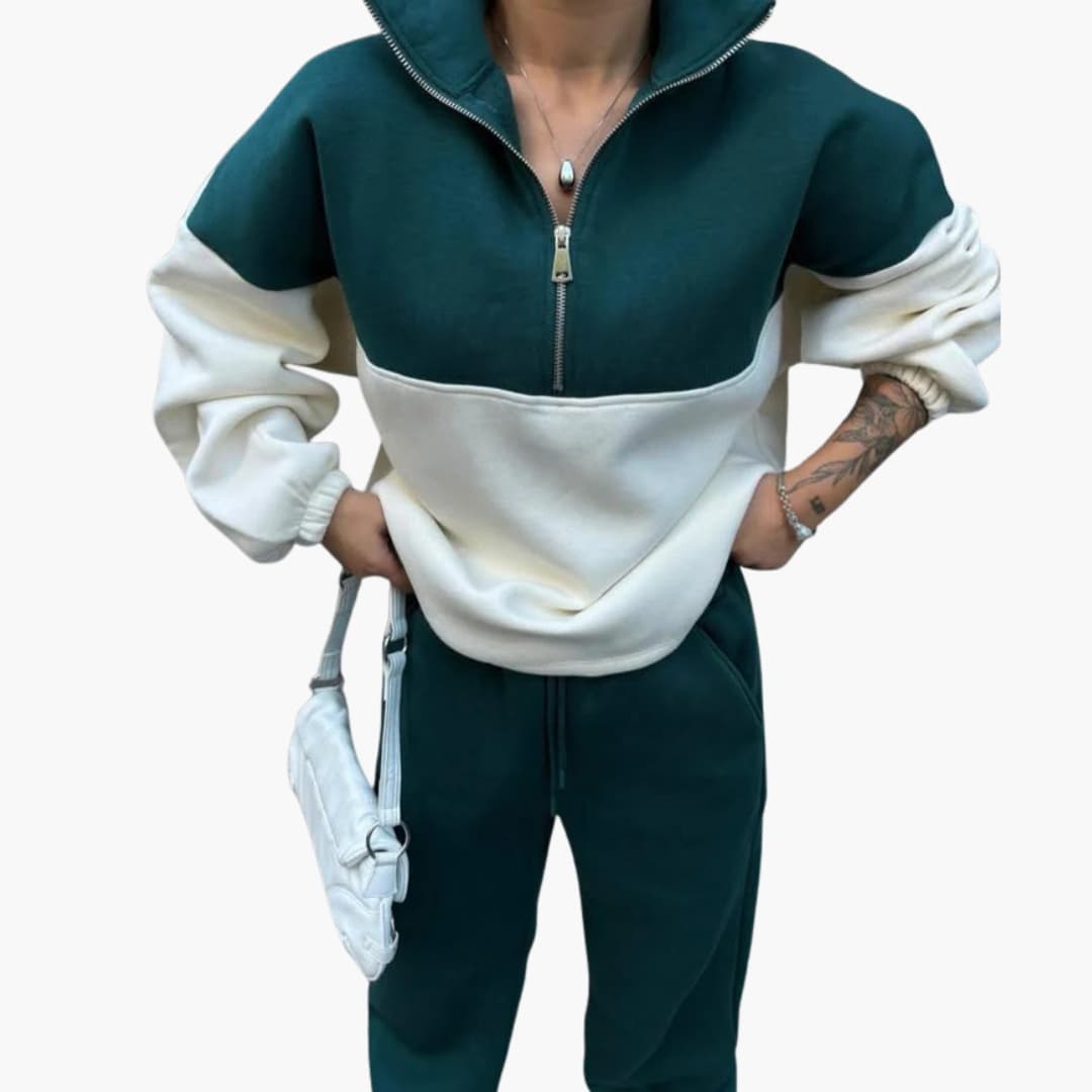 Women's two-tone colorblock pullover relaxed fit half-zip dropped shoulders everyday knit top