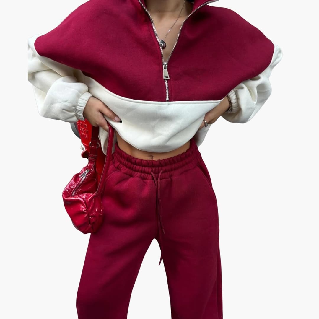 Women's two-tone colorblock pullover relaxed fit dropped shoulders half-zip casual knit sweater
