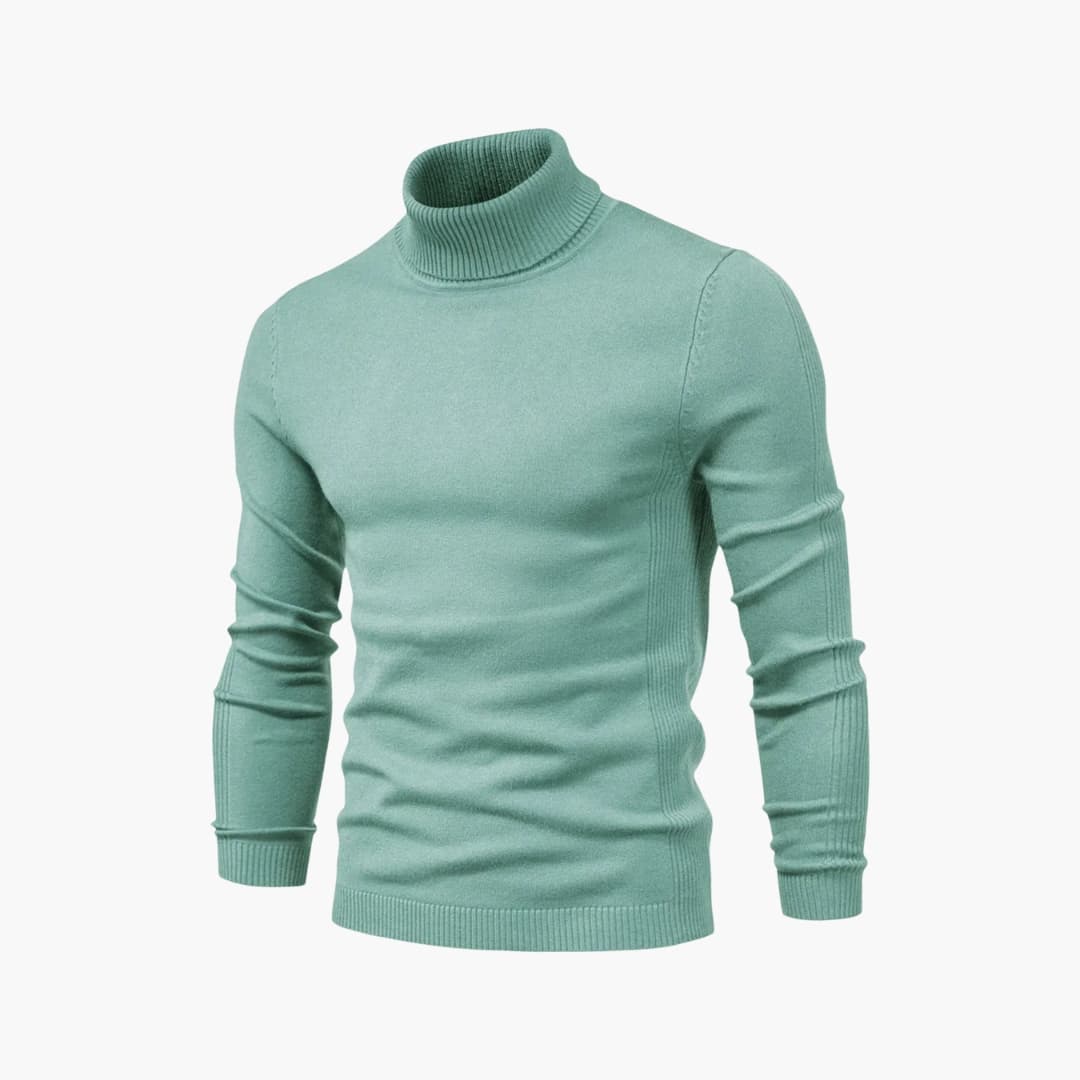 Men's black turtleneck sweater straight cut ribbed knit texture versatile everyday style