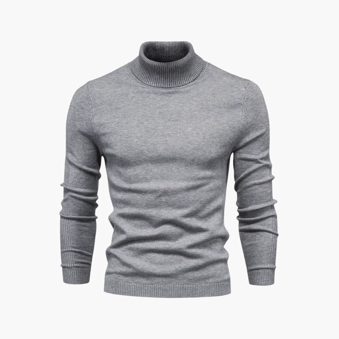 Men's black turtleneck sweater straight cut ribbed knitted surface long sleeves everyday wear
