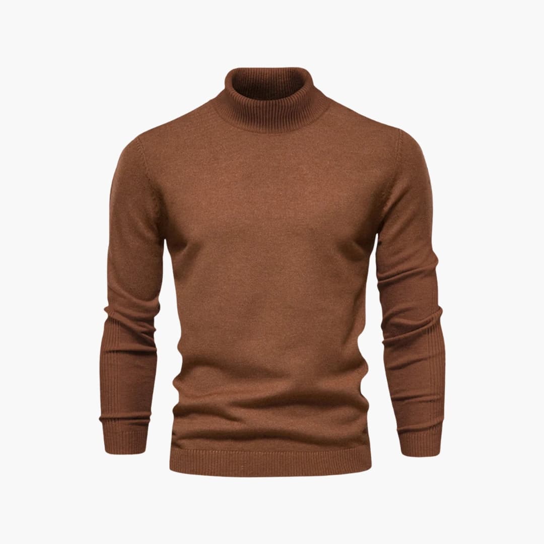 Men's black turtleneck sweater straight cut with ribbed knitted texture for everyday wear
