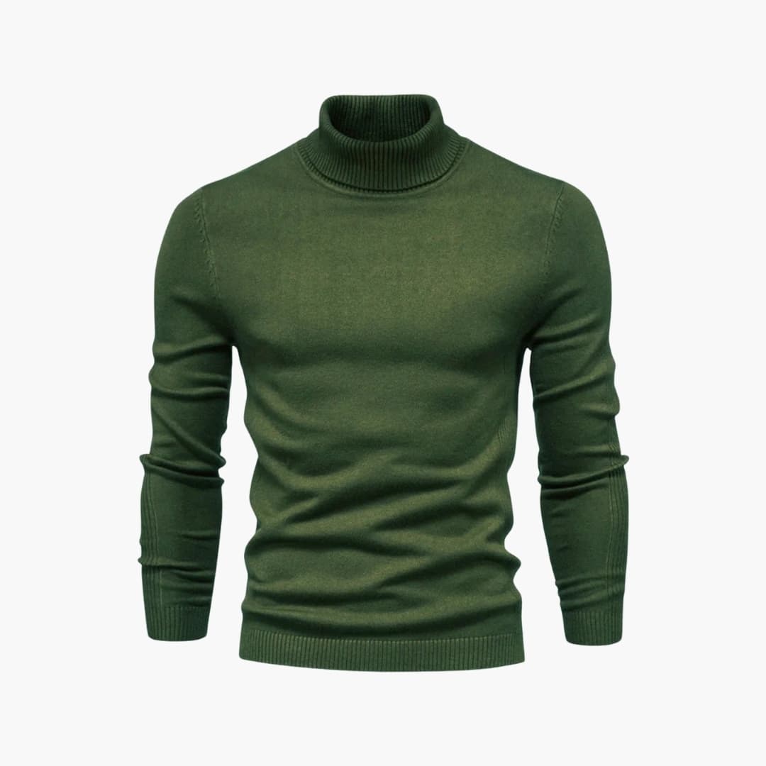 Men's black turtleneck sweater straight cut ribbed knit collar everyday essential
