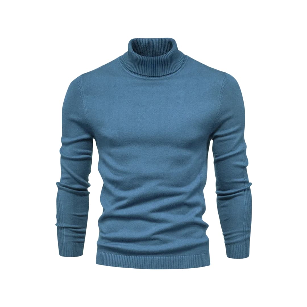 Men's black turtleneck sweater straight cut ribbed knit collar everyday versatile style