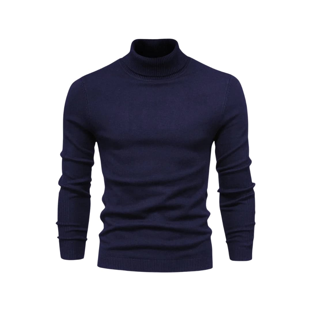 Men's black turtleneck sweater straight cut ribbed knitted surface for everyday versatile wear