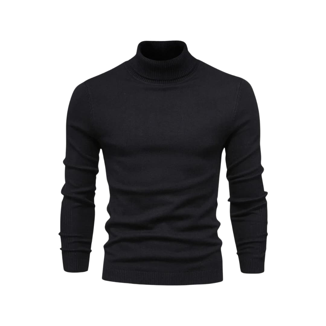 Men's gray knit turtleneck sweater straight cut with ribbed edges for everyday wear